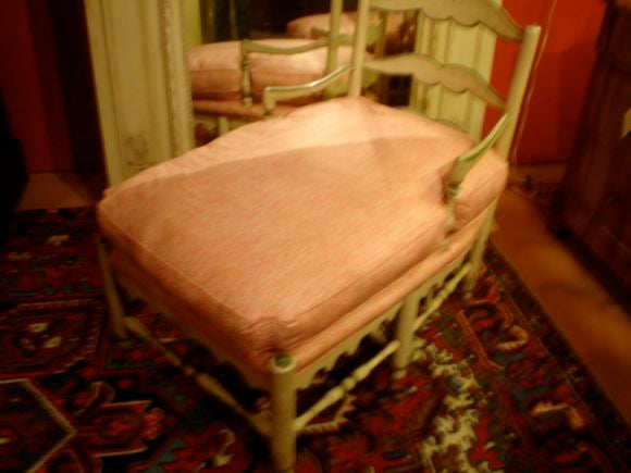 A PAIR OF FRENCH COUNTRY SHORT CHAISES LOUNGES