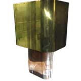 A Karl Springer Lucite Lamp with Brass Shade