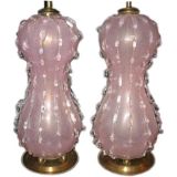 A Pair of Stunning Pink Venetian Glass Lamps