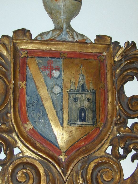 18th century Spanish gilt wood and polychrome armorial