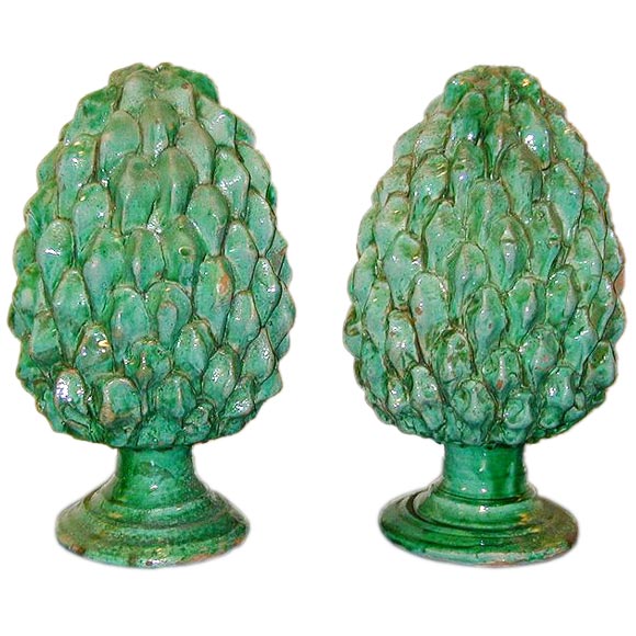 18th/19th century Italian Maiolica pinecones finials