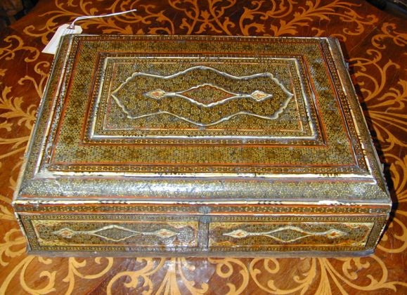 19th century Persian inlaid traveling dressing mirror