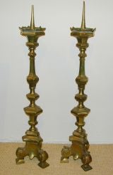 Pair 17th century bronze candlesticks