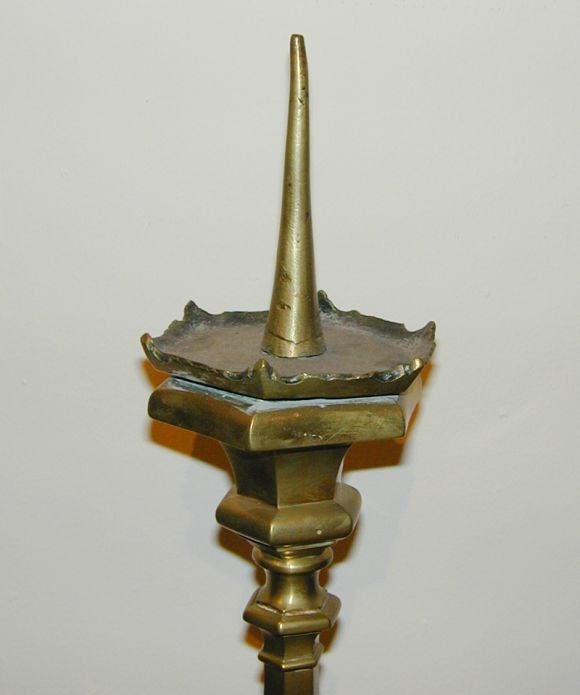 Pair 17th century bronze candlesticks