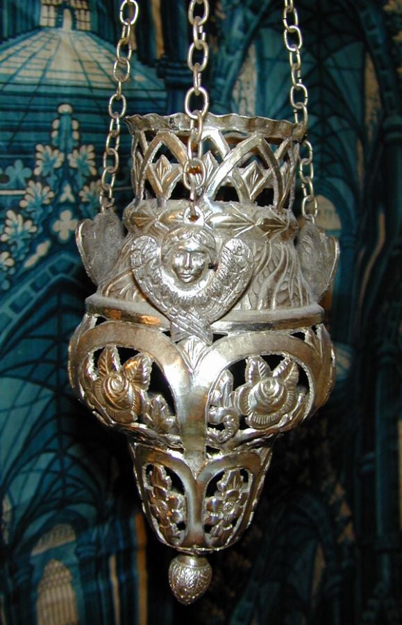 19th c Peruvian Silver Sanctuary Lamp In Excellent Condition In Stamford, CT