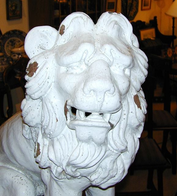 Pair of 18th century Large Scale Ceramic Lions