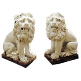 Pair of 18th century Large Scale Ceramic Lions
