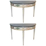 Pair Italian Painted Demilune Console Tables Pair Italian Painted Demilune Console Tables