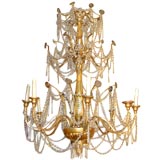 18th century Italian Gilt Wood and Crystal Chandelier