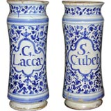 Antique Pair 18th c Spanish Apothecary Jars