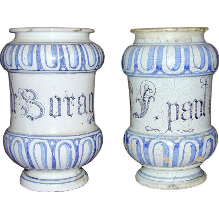Pair 18th c Italian Apothecary Jars