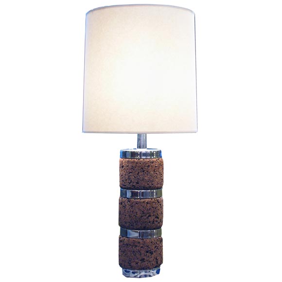 Cork and Chrome Table Lamp