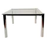 Square Glass and Chrome Dining Table by Joe Colombo