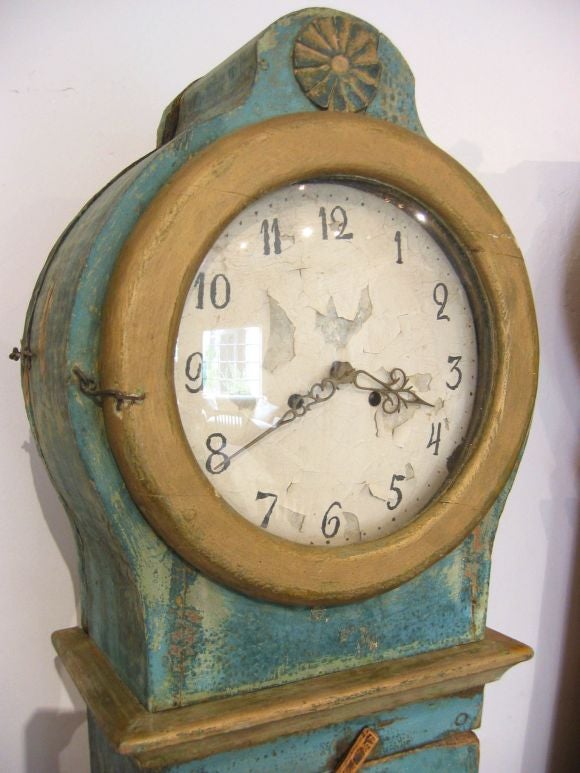 Painted Rococo style swedish floor clock.