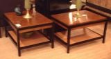 pair of side tables burled walnut cane