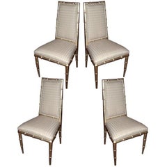 Set of 4 Silvered wood faux bamboo dining chairs