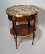 Antique Louis XV - XVI Marble Top 2 Tier Marquetry Table