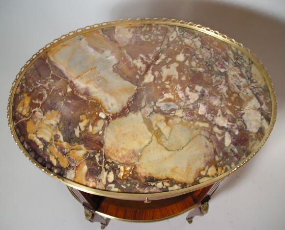 Louis XV - XVI Marble Top 2 Tier Marquetry Table