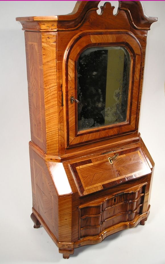 Italian Louis XV Inlaid Mirrored Door Secratary w. Slant Front Desk