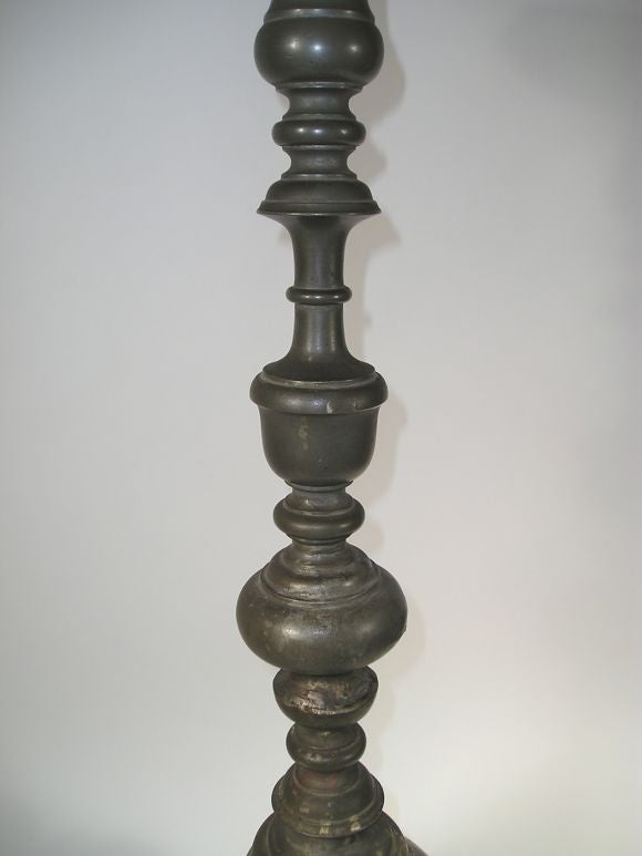 Pair of Antique Pewter Baroque Pricket Sticks