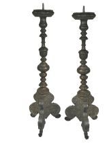Pair of Antique Pewter Baroque Pricket Sticks