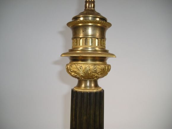 French Bronze Fluted Column Lamp, Signed