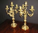 Antique Signed Pair of Louis XV Bronze 4 Lite Candleabra
