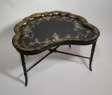 Reniform Mother of Pearl Inlaid Papier Mache Tray on Stand