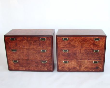 Pair of Matched Burled Small Chests after Milo Baughman