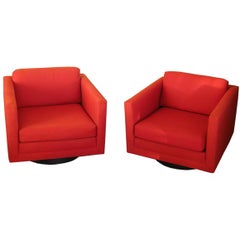 American Modernist Low Swivel Cube Lounge Chairs by Harvey Probber