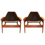 Pair of   Molded Teak Chairs with Sling Seats