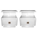 Pair of White Lacquered Nightstands with Nickel Pulls