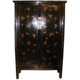 Black Lacquer Armoire Wtih Gold Gilt Butterfly Motif