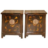 Antique A Pair Of Black Lacquer Chests With Gold Gilt Motif