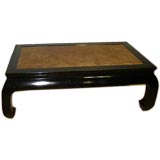 Black Lacquer Low Table With Hard Cane Top