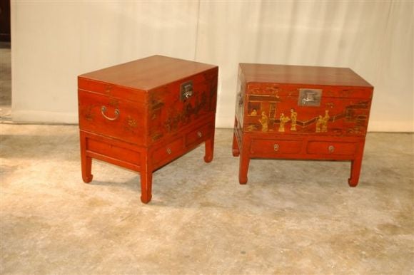 A Pair Of Red Lacquer Trunks