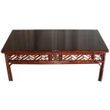 Antique Bamboo Low Table With Black Lacquer Top