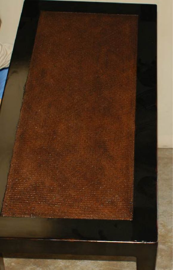 Fine Black Lacquer Low Table With Cane Top