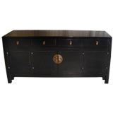 Antique Black Lacquer Sideboard With Four Drawers & Bifold Doors