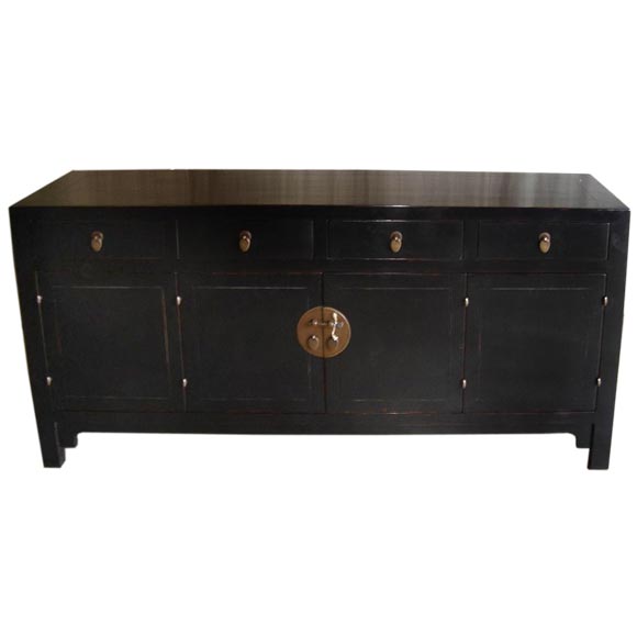 Black Lacquer Sideboard With Four Drawers & Bifold Doors