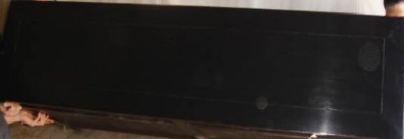 A fine black lacquer sideboard in simple and elegant form, four drawers on top of a pair of bifold doors, brass fitting. View our website at: www.greenwichorientalantiques.com for additional 