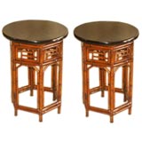 A Pair Of Bamboo Stools With Black Lacquer Top