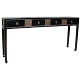 Antique Black Lacquer Table With Four Drawers & Brass Fitting
