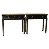 A Pair Of Black Lacquer Table With Two Drawers