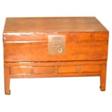 Antique Leather Trunk On Base With Two Drawers