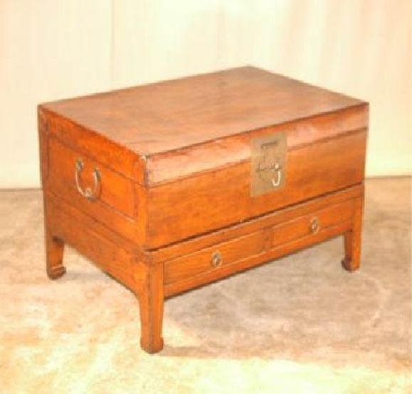 Leather Trunk On Base With Two Drawers