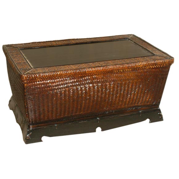 Bamboo Woven Trunk With Black Lacquer Top