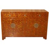 A Red Lacquer Sideboard With Fine Gold Gilt Floral Motif