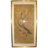 Fine Brush Painting Of a Swimming Fish Amid In Weeds
