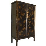Black Lacquer Armoire With Gold Gilt Floral Motif